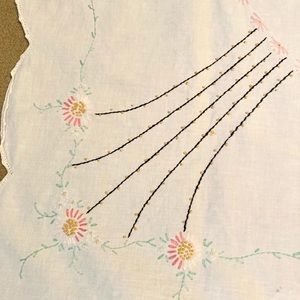 Vintage Embroidered White TableclothTable Topper 32” x 34”